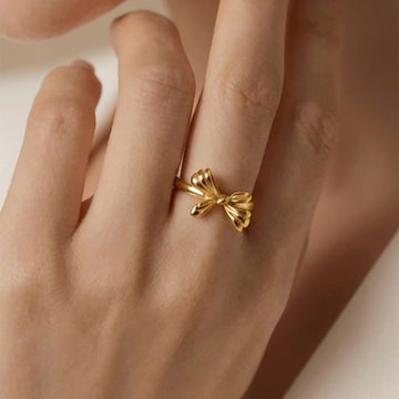 Gold Bow Open Adjustable Ring Stainless Steel Size 7