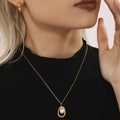 Gold Open Oval Frame Pearl Pendant Necklace Paperclip Chain view 1