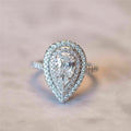 Pear Double Halo Clear Stone Ring White Gold Tone Sizes 6-10 view 1