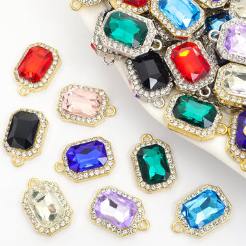 Rectangular Crystal Halo Charm Collection for Jewelry Making