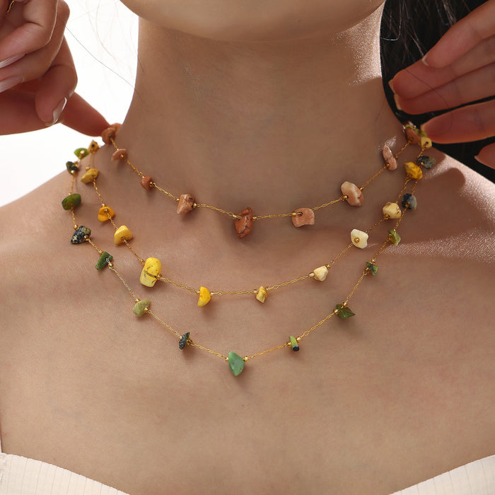 Gold Chain Irregular Natural Stone Station Necklace Multicolor