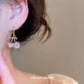Pink Cherry and Heart Charm Huggie Hoop Drop Earrings view 3
