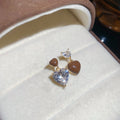 Brown Heart Crystal Asymmetric Drop Stud Earrings Statement Pair view 6