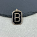 Black Enamel Rhinestone Letter Charm Pendant Gold-Tone Alloy view 7