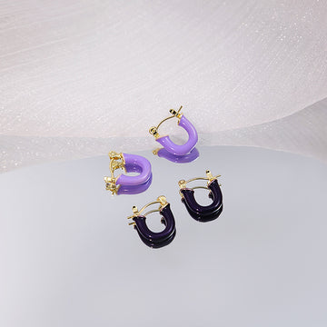 Enamel U Shape Huggie Hoop Earrings In Four Colors