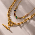 Gold Stainless Steel OT Link Chain And Multicolor Zircon Necklace view 2