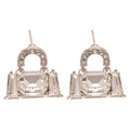 Silver Tone Crystal Handbag Stud Earrings With Square Drops view 5