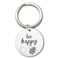Bee Happy White Round Disc Keychain Silver Split Ring view 5