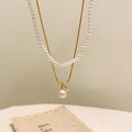 Two Tone Layered Faux Pearl Beaded Drop Pendant Necklace view 2