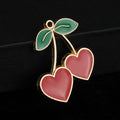 Heart Shaped Cherry Enamel Charm Pendant Gold Tone view 2