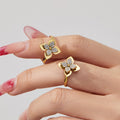 Gold Stainless Clover Flower Zircon Jewelry Set Pieces view 3