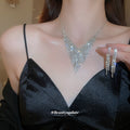 V Fringe Crystal Necklace And Earring Set In Clear Or Black view 4