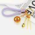 Golden Rice Bowl, Chopsticks and Spoon Keychains with Braided Loops view 10