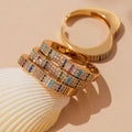 Open Stainless Steel Zircon Heart Wave and Geometric Bypass Rings view 3