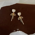 Heart Cat Eye Glass Studs Gold Zircon Bow Drop Earrings view 4