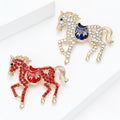 Gold Rhinestone Horse Brooch with Enamel Saddle Red or Blue view 3