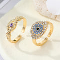 Gold Tone Crystal Evil Eye Adjustable Open Rings in Two Designs view 1