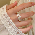 Silver Multi Band Pearl Stack Ring White Pearls Clear Accent view 3