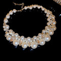 White Pearl and Crystal Cluster Collar Necklace with Detailed Finish view 6