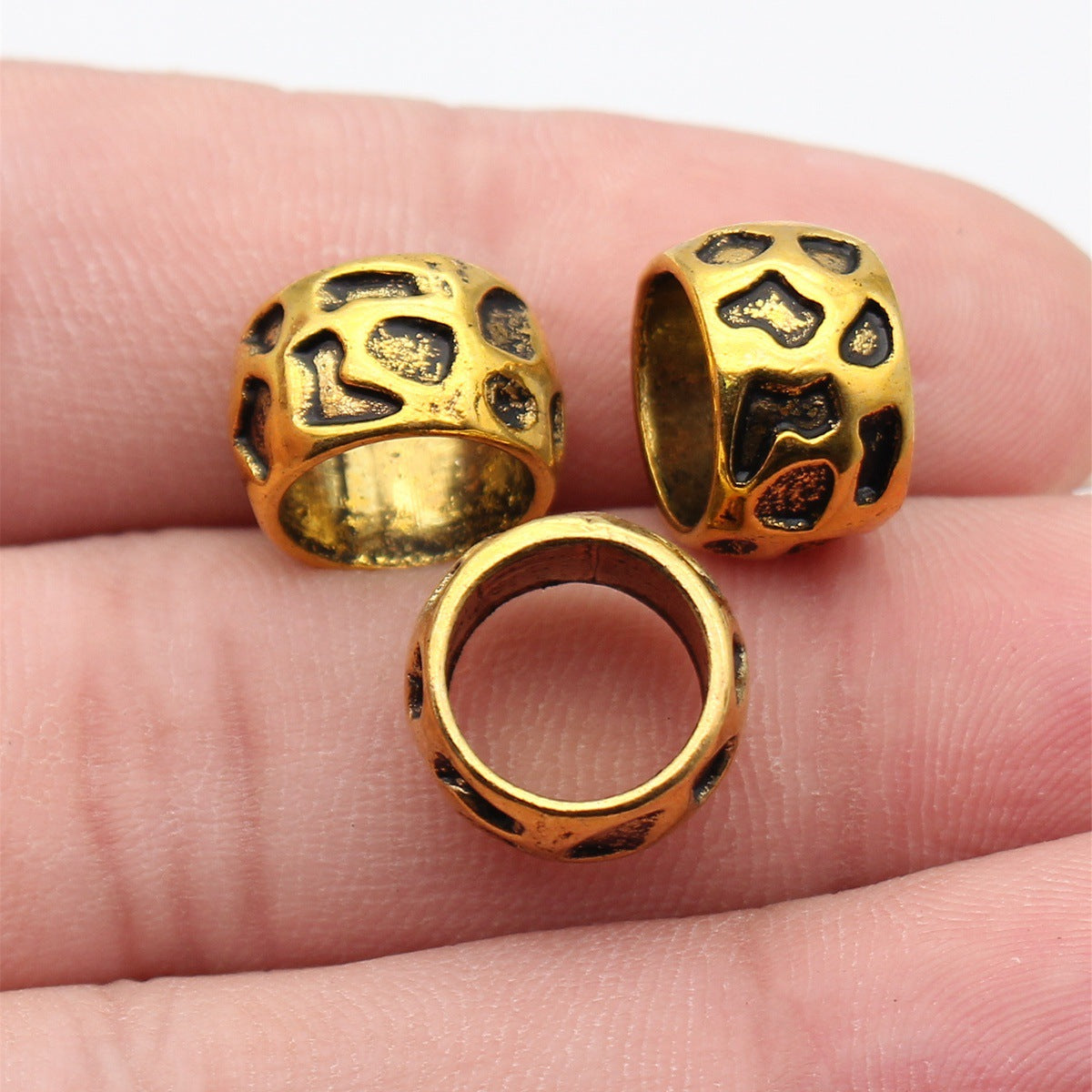 13x13x8.1mm 2.1g Antique Gold Zinc Alloy Irregular Texture Large Hole Beads for Dreadlock Jewelry Making
