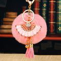 Folding Fan Rabbit Fur Pom Keychains in Ten Pictured Color Combinations view 8