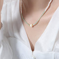Mint Green Tube Bead Pearl Center White Bead Necklace view 6