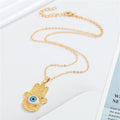 Gold Tone Hamsa Hand and Sun Blue Eye Pendant Necklaces view 4