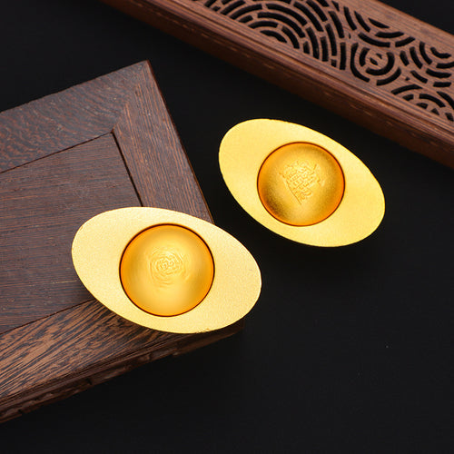 Solid Brass Sycee Ingot Keychain Chinese Style Office Decor Gift