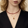 Red and Brown Beaded Necklaces with Round Gold Pendants view 1