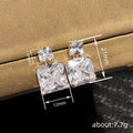 Two-Tier Square Clear Stone Drop Earrings In Gold And Silver Tones view 4