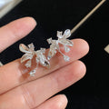 Silver Crystal Leaf Stud Earrings with Clear Floral Branch Design view 4