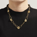 Flower Oval Link Necklace Bracelet Gold Silver Two-Tone Steel view 3