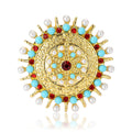 Gold Tone Sun Wheel Brooch With Turquoise and Red Bead Fringe view 5