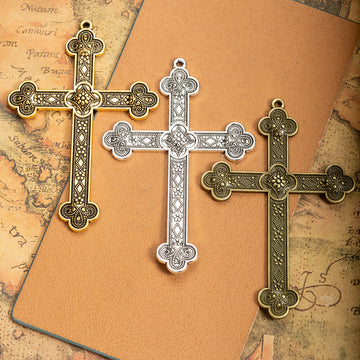 Ornate Floral Cross Pendant With Raised Border Details For Jewelry Making
