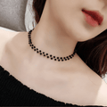 Gold Short Pearl and Black Crystal Bead Choker Necklaces view 1