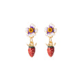 Red Strawberry and Purple White Flower Stud Earrings view 5