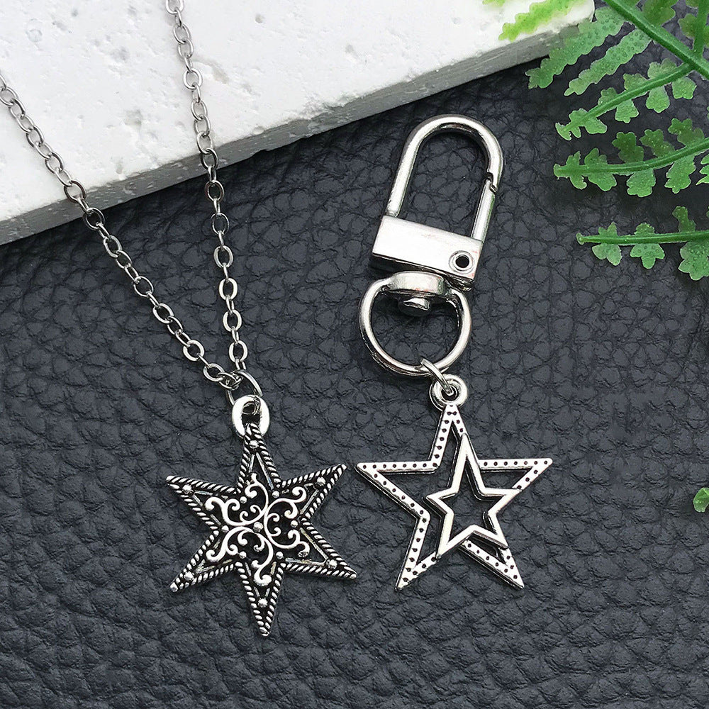 Vintage Zinc Alloy Star Pentagram Shooting Star Moon Hollow Charm Pendant for DIY Jewelry