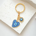 Blue Heart Evil Eye Keychain Gold Ring Rhinestone Charm view 2
