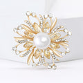 Pearl Center Flower Brooch Rhinestones Gold or Silver Tone view 4