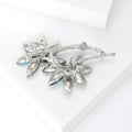 Blue Champagne Crystal Twin Flower Stem Brooch Pins view 3