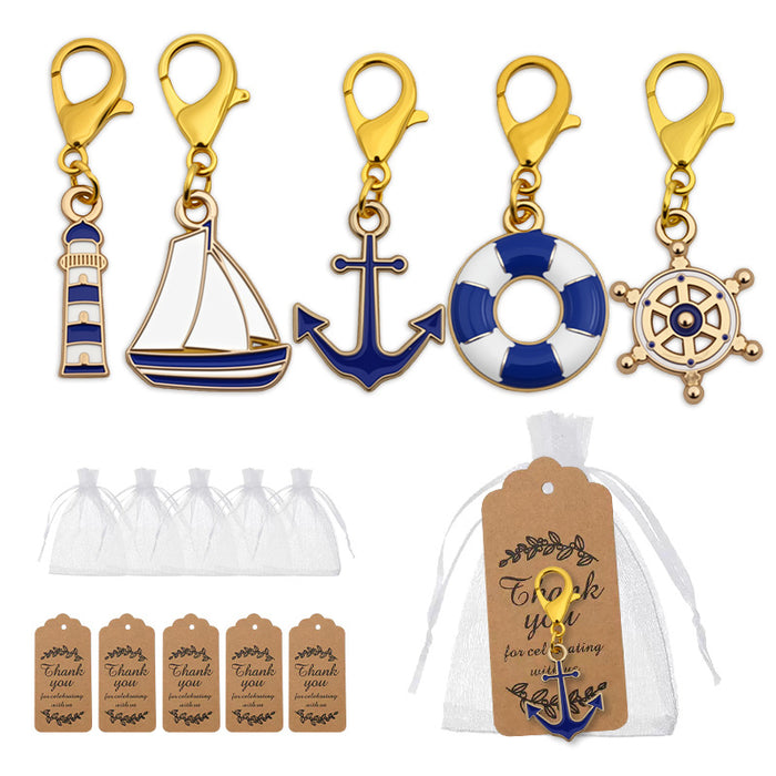 Nautical Enamel Charm Set Anchor Lifebuoy Sailboat Lighthouse