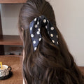 Polka Dot Fabric Bow Hair Claw Clip Black White Tails view 4