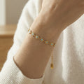 Gold Five-Petal Flower Enamel Station Bracelet Stainless view 2