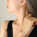 Twisted Rope C-Hoop Faux Pearl Drop Earrings Gold Tone view 1