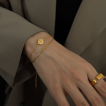Double Chain Plaque Bracelet in Silver Rose Gold and Gold Tone