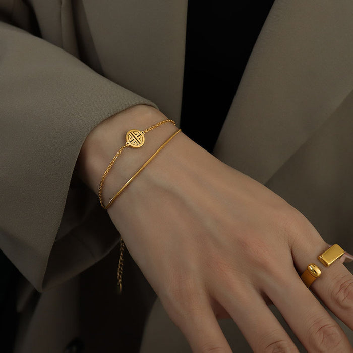 Double Chain Plaque Bracelet in Silver Rose Gold and Gold Tone