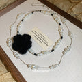Layered Pearl Necklace with Black Fabric Flower Accent view 4