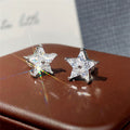 Five Point Star Stud Earrings Clear Stones Silver Tone view 3