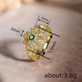 Gold Tone Openwork Flower Ring Green Center Stone Sizes 6-10 view 4