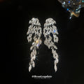 Silver Tone Crystal Leaf Chandelier Earrings With Long Fringe view 2